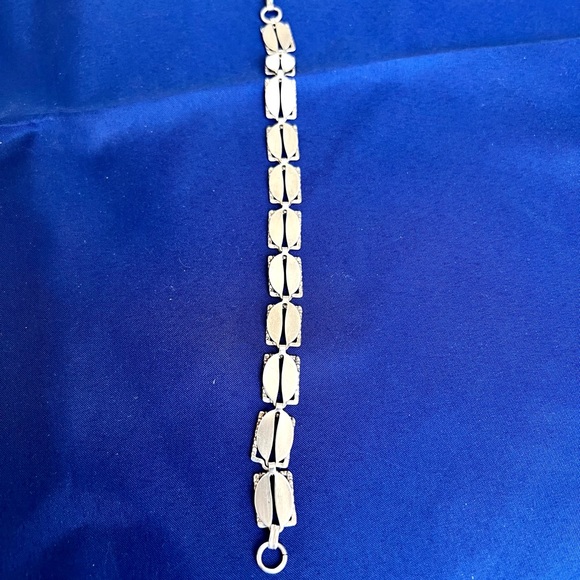 BEAU STERLING .925 Rectangular Link Bracelet Vintage Fold Over Clasp - Picture 2 of 13